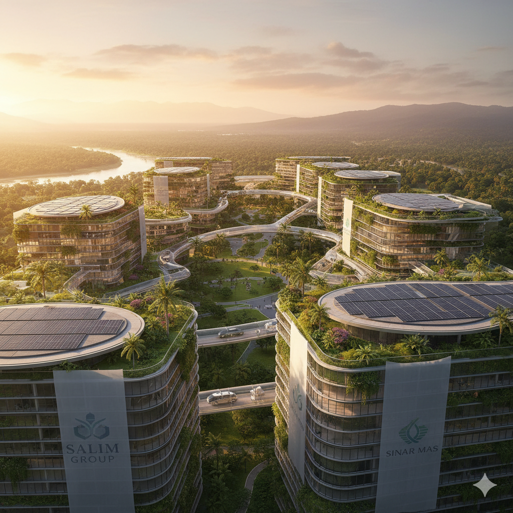 Render arsitektur futuristik pembangunan IKN Tahap Dua yang didanai oleh investor domestik.